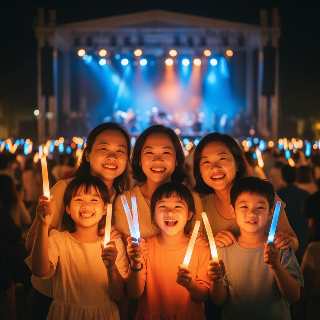 Phụ huynh và con trẻ tận hưởng đêm nhạc